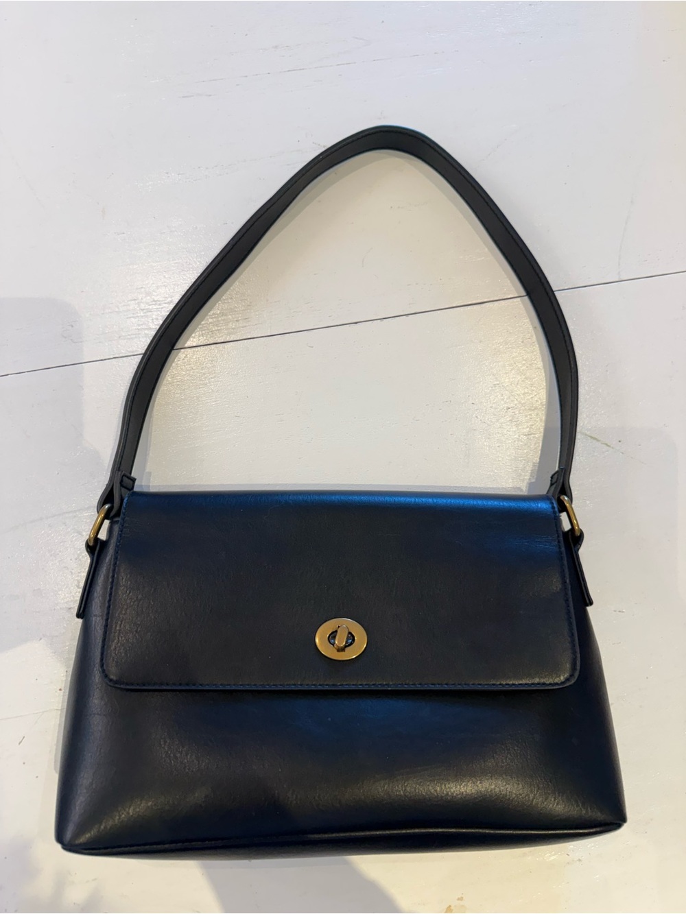 Brandy Melville Black Shoulder Bag with Gold Turn-Lock